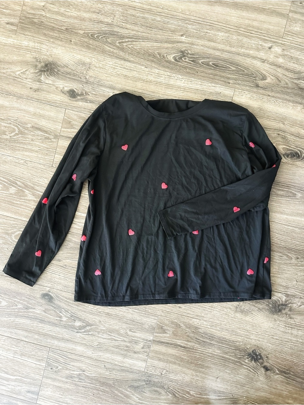 SHEIN Black Long Sleeve Tee with Red Heart Accents